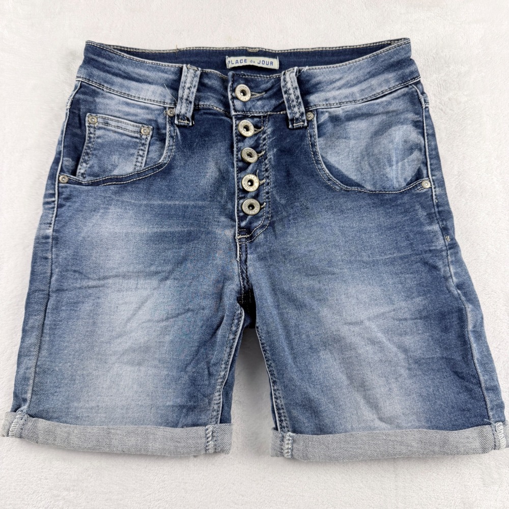 Place du Jour Denim Shorts Button Fly Cuffed Medium Wash Size 34